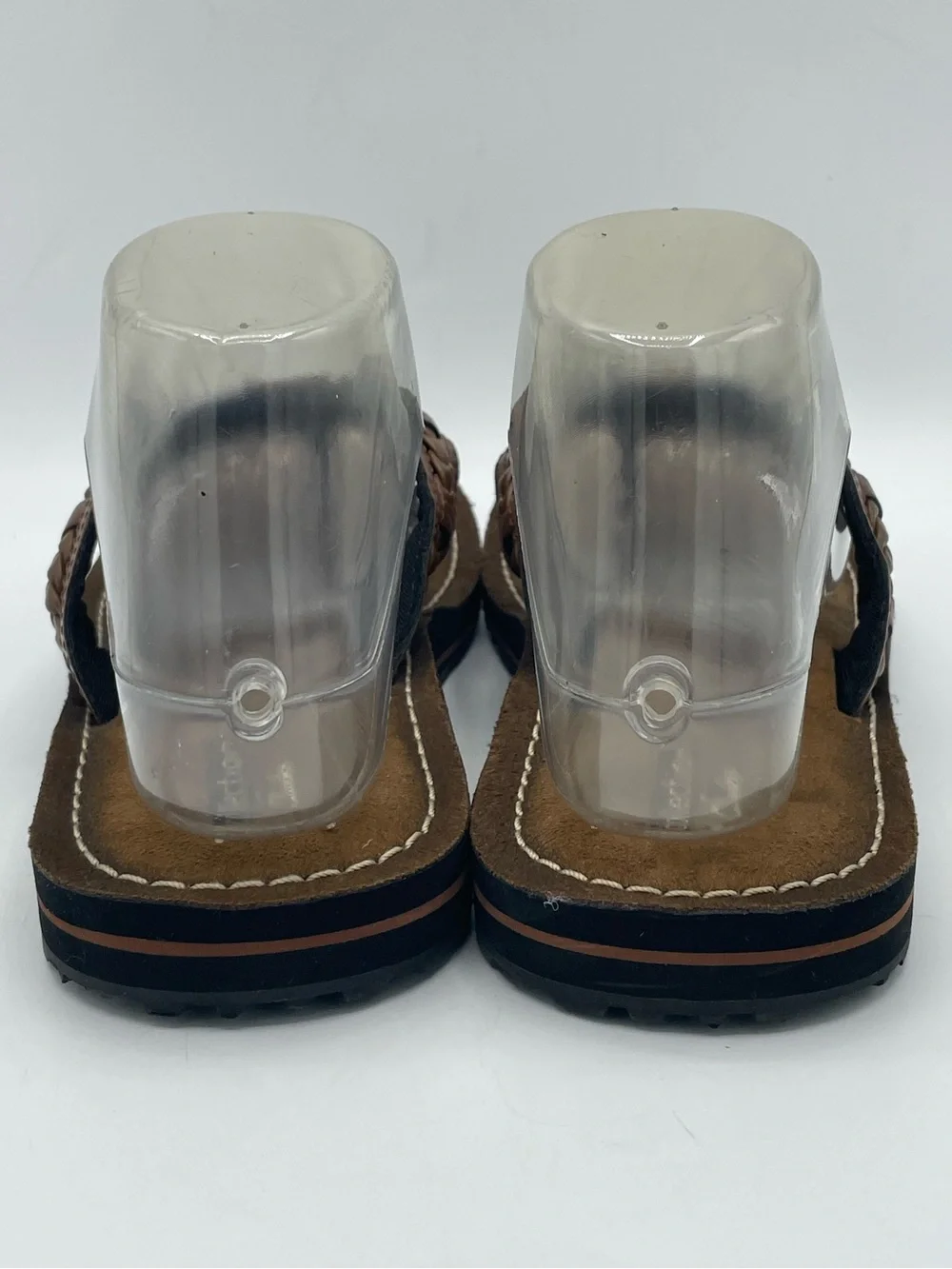 Clarks Collection Women’s Brown Braided Leather Toe-Post Sandals.